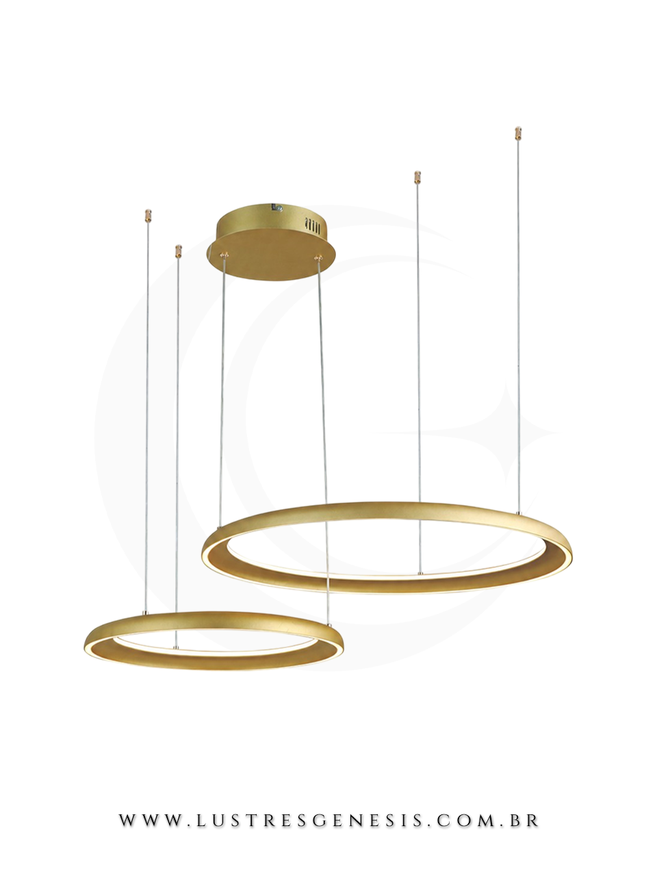 Lustre Pendente LED Dourado com Silicone 3000K para Hall Sala de Estar e P&eacute; Direito Duplo